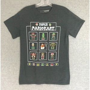 Super Mario Kart T-Shirt‎ Mens Small 9-8 Bit Characters art Gray Short Sleeve